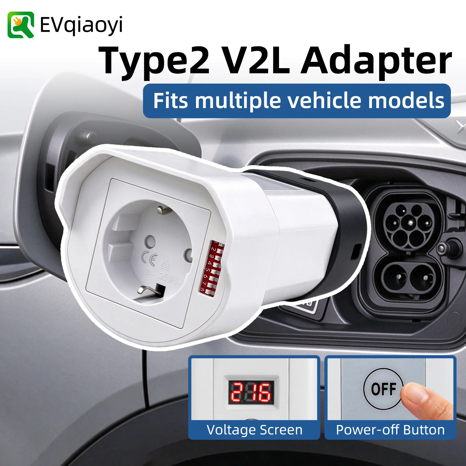 EVqiaoyi Type2 V2L Discharging Adapter Vehicle-to-Load Converter for BYD Dolphin KIA EV3 IONIQ 5 Omoda 5 Jaecoo 7