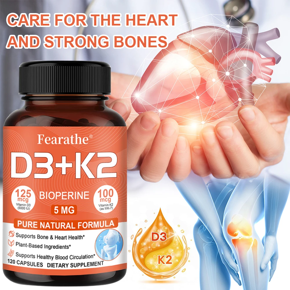 Vitamin D3 (5000iu/125mcg) + K2 (Mk7)- Botanicals + Black Pepper Extract - Supports Healthy Immune, Heart & Bone Health, Non-GMO