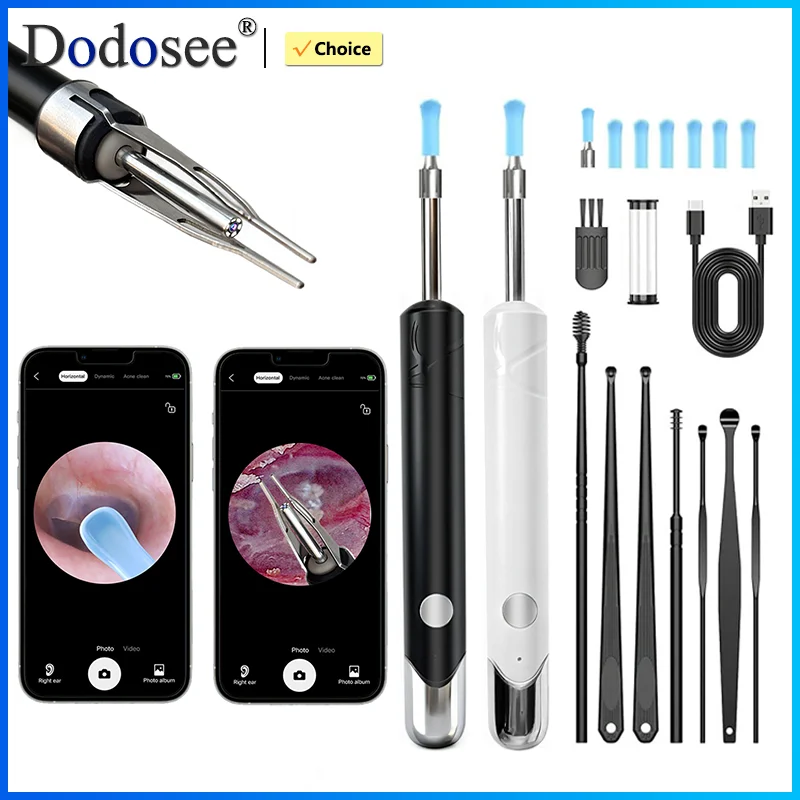 Dodosee 2300P HD Visual Ear Cleaner con fotocamera Strumento per la rimozione del cerume con pinzette Otoscopio Ear Pick Rimuovi lo sporco dell'orecchio Assistenza sanitaria