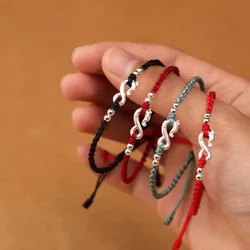 Retro Chinese Style Red String Bracelet for Women Handmade Braided Couple Red Rope Perfect New Year Gift