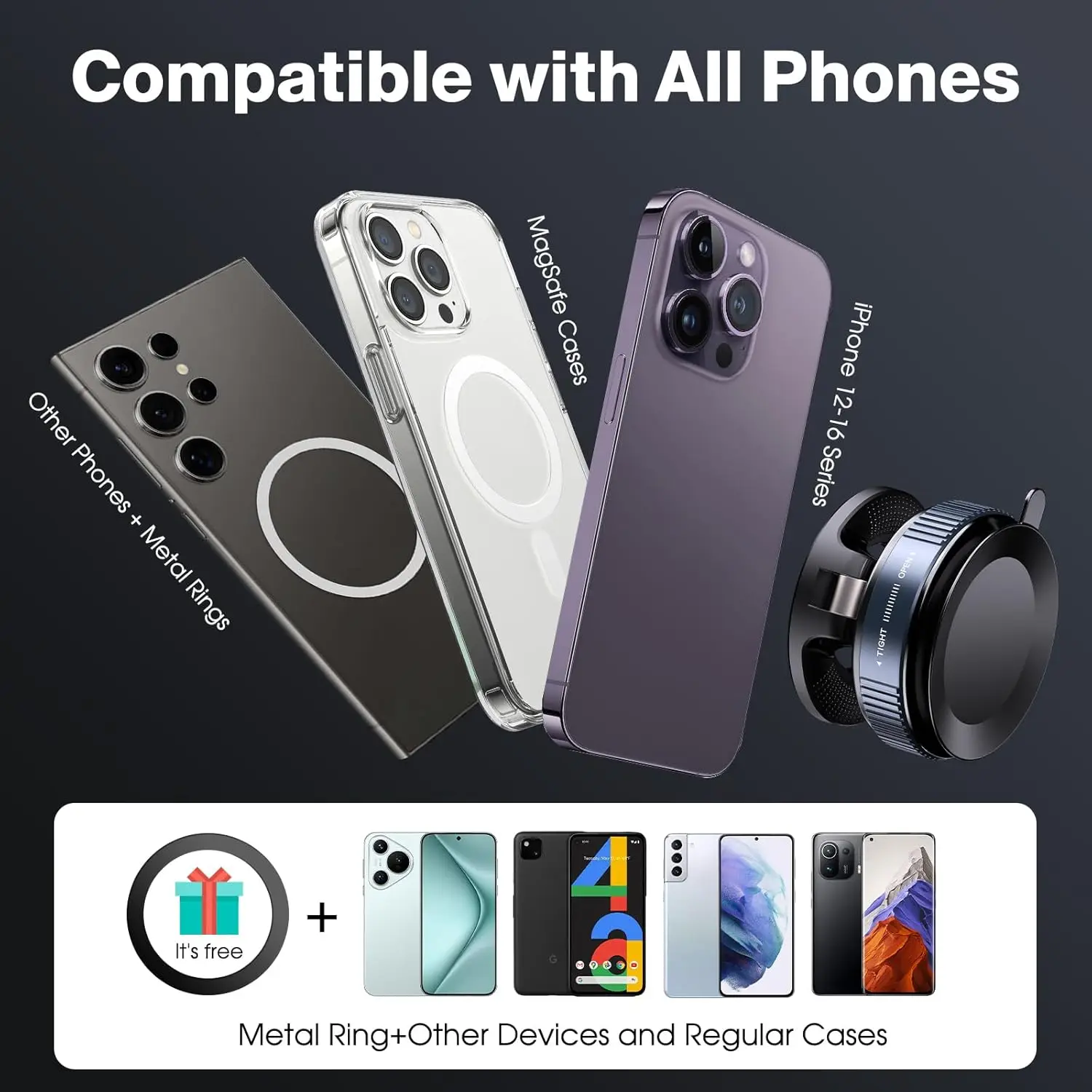 Supporto per telefono con ventosa magnetica sottovuoto Supporto per telefono con ventosa a mani libere pieghevole ed estensibile per iPhone Android