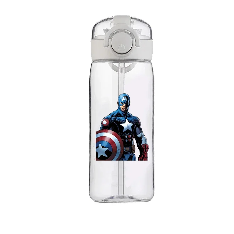 Marvel-vaso de agua portátil de plástico para niños, vaso escolar de 400ML con pajita de Anime, Capitán América, regalo de Navidad para estudiantes