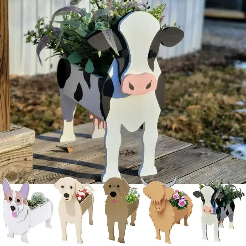 Garden Flower Pot Dog Shape Planter Cow Corgi Labrador Garden Planter DIY PVC Planter For Garden Home Decoration Supplies