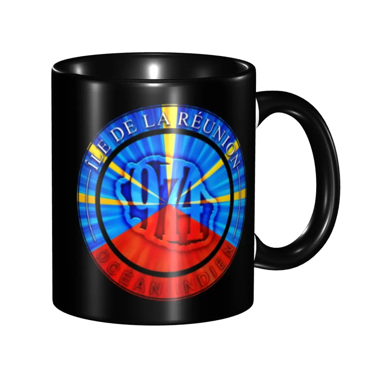 

Customized 974 Reunion Island Flag Coffee Mug DIY Ceramic Tea Milk Cups