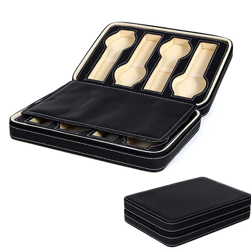 

1pc Storage Box 8 Slots Elegant Case For Dustproof Watch Display Bag Spacious Compartments Black Durable Stitching