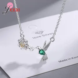 Fashion Hummingbird Necklace Women 925 Sterling Silver Cubic Zirconia Bird Animal Pendants Necklaces Jewelry Gift For Girls