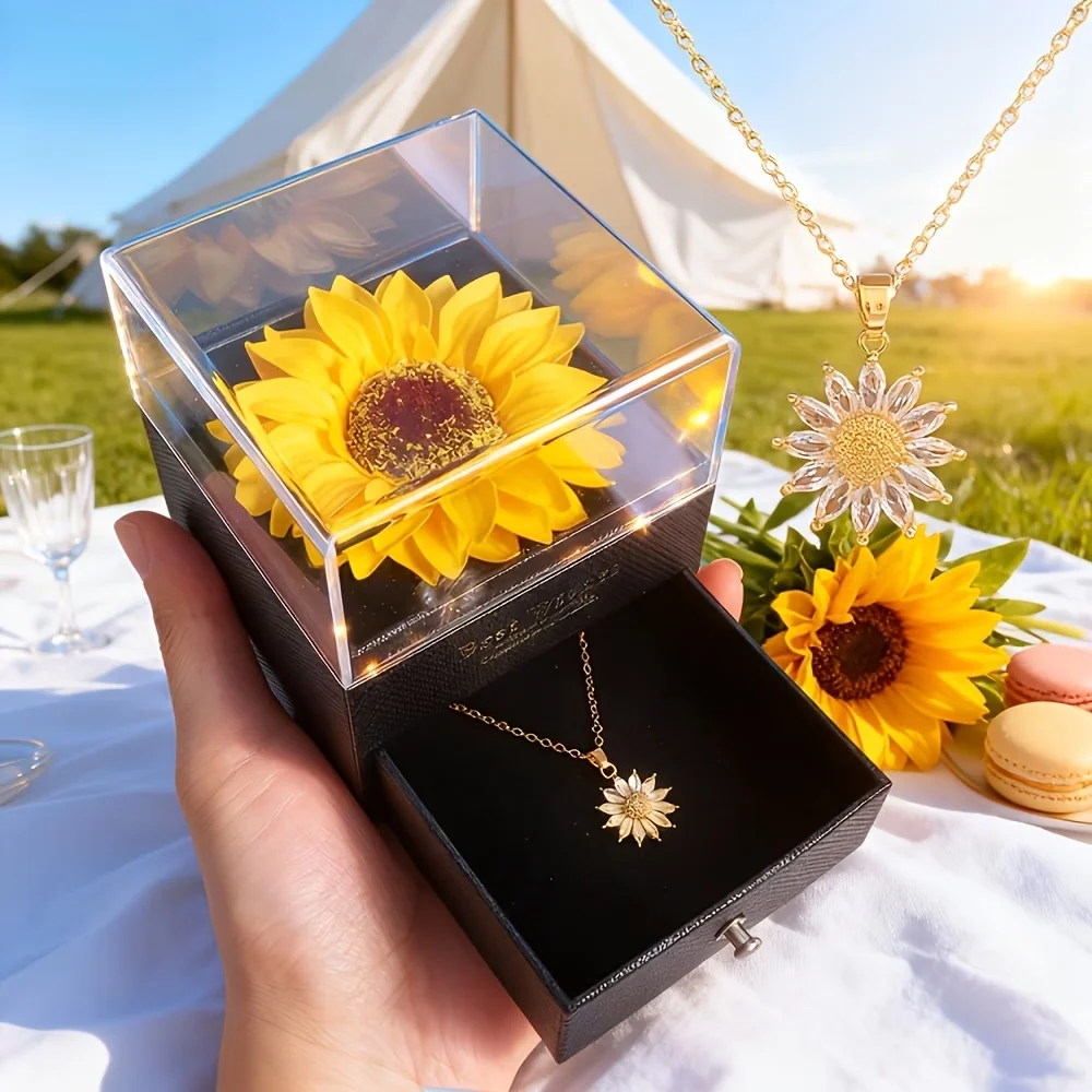 1 coffret cadeau tournesol avec collier pour petite amie, femme, je t'aime, parfait pour la fête des mères, les anniversaires, les mariages, Noël