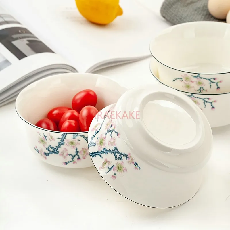 

6pcs Bone China Household 5-inch Golden Bell Bowl Ceramic Rice Bowl Large Rice Bowl Noodle Bowl