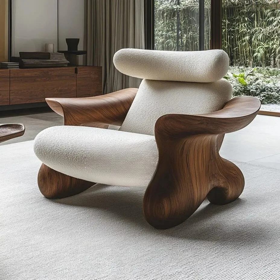 single leisure chair designer sofa chair balcony lazy chair Wind solid wood art soft decoration creative special-shaped