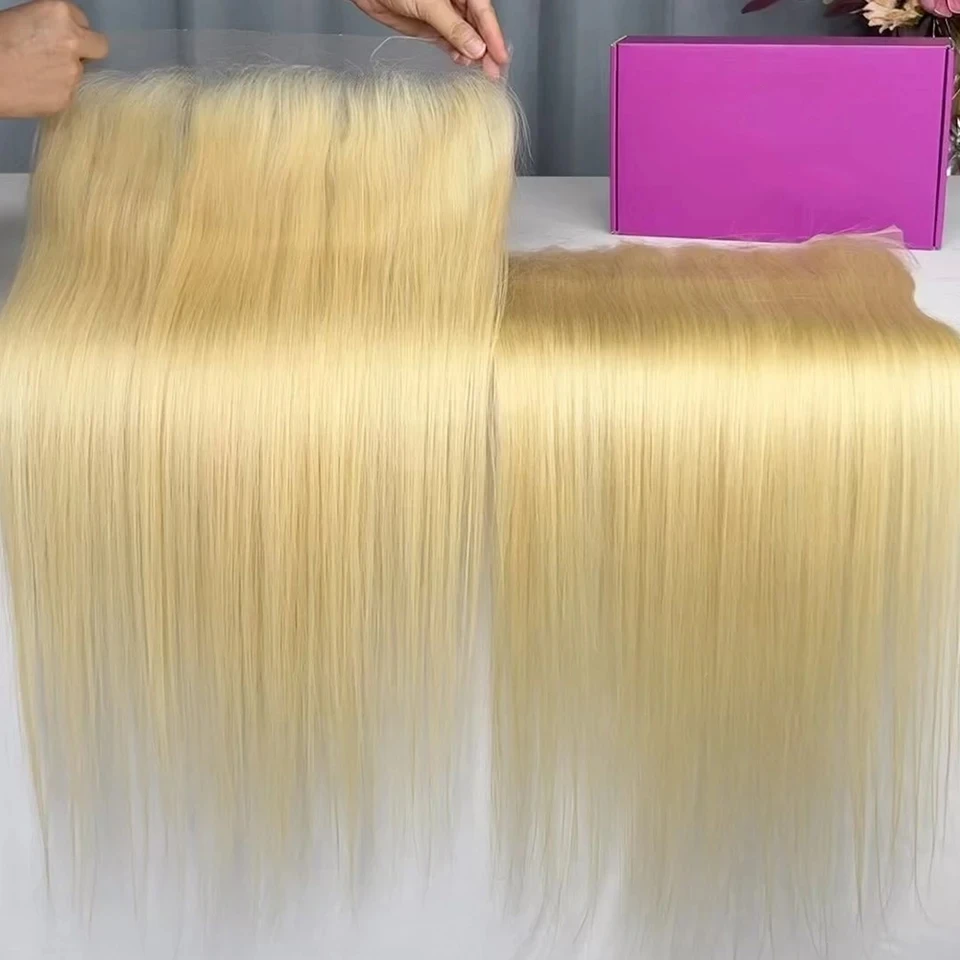 10-24 インチ 1/2/3 個 613 ブロンドストレート人毛レースフロント 13 × 4 透明スイスレース 12A グレードブラジルバージンヘア 150%