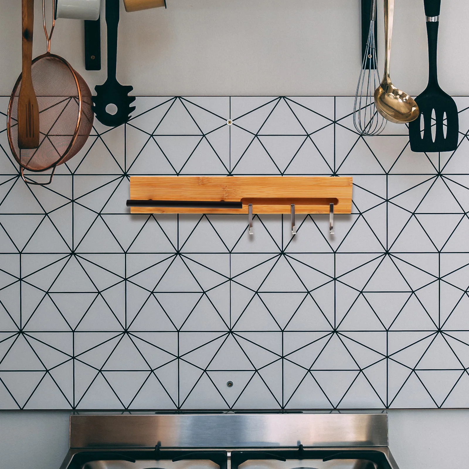 

Wall Cutter Rack Wooden Hanging Organizer No Drill Kitchen Utensils Storage Sturdy Elegant Design Cutter Wall Storage Holder