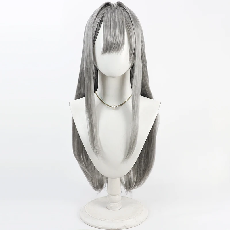 Gioco NIKKE: Parrucca cosplay grigio scarlatto della dea della vittoria Halloween Party Prop Fibra sintetica resistente al calore per capelli + cappuccio per parrucca