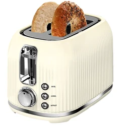 2 Slice Toaster with Extra Wide Slots, Removable Crumb Tray, 6 Browning Options, Auto Shut Off, Frozen Function, Cream