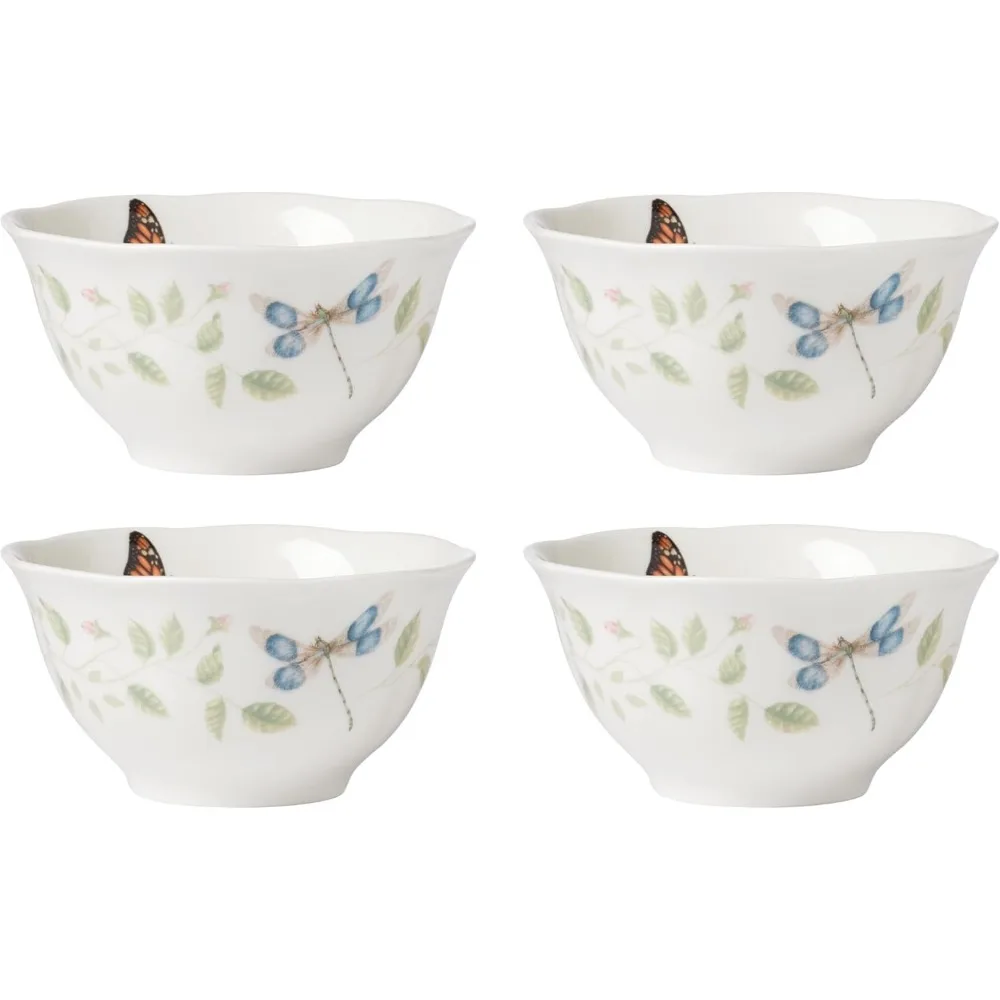 

Butterfly Meadow Vines 4-Piece Rice Bowl Set, Elegant Ceramic Dinnerware for Home Dining