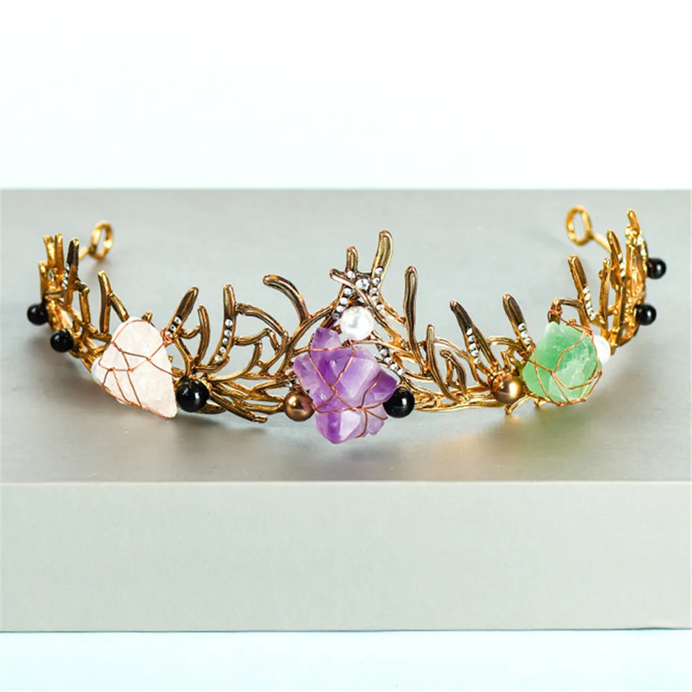 Wholesale Amethyst Crystal Elf Princess Gem Cartoon Cute Crown Christmas Hair Bundle Headwear