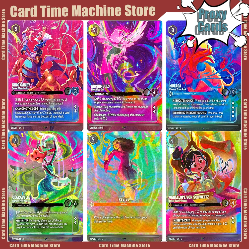 

Lorcana Proxy Enchanted EN Cards Chapter 5 Shimmering Skies Prince Naveen/Revive/Archimedes /Olaf /Finders Keepers/Clarabelle