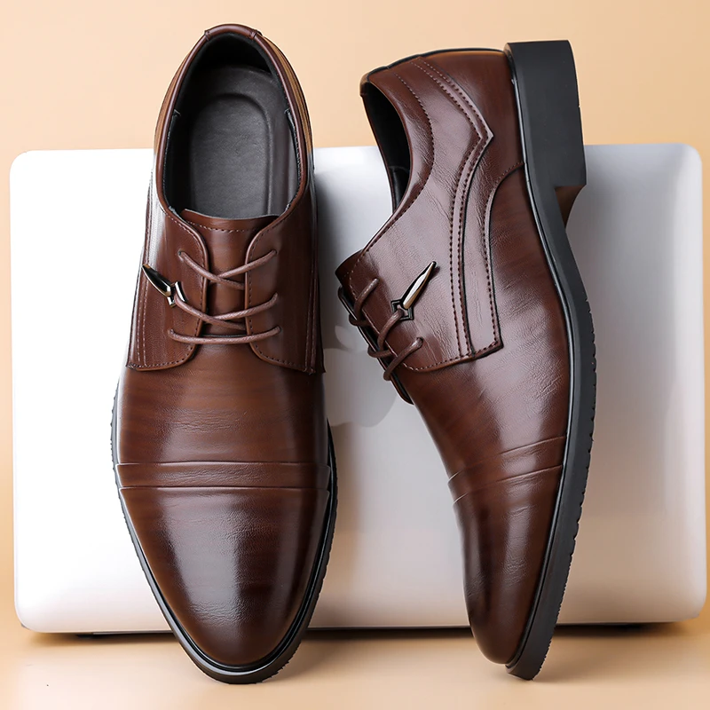 

Casual Fashionable Genuine Leather Men's Shoes Formal Leather Shoes Comfortable Rubber Sole round Toe Men's Footwear