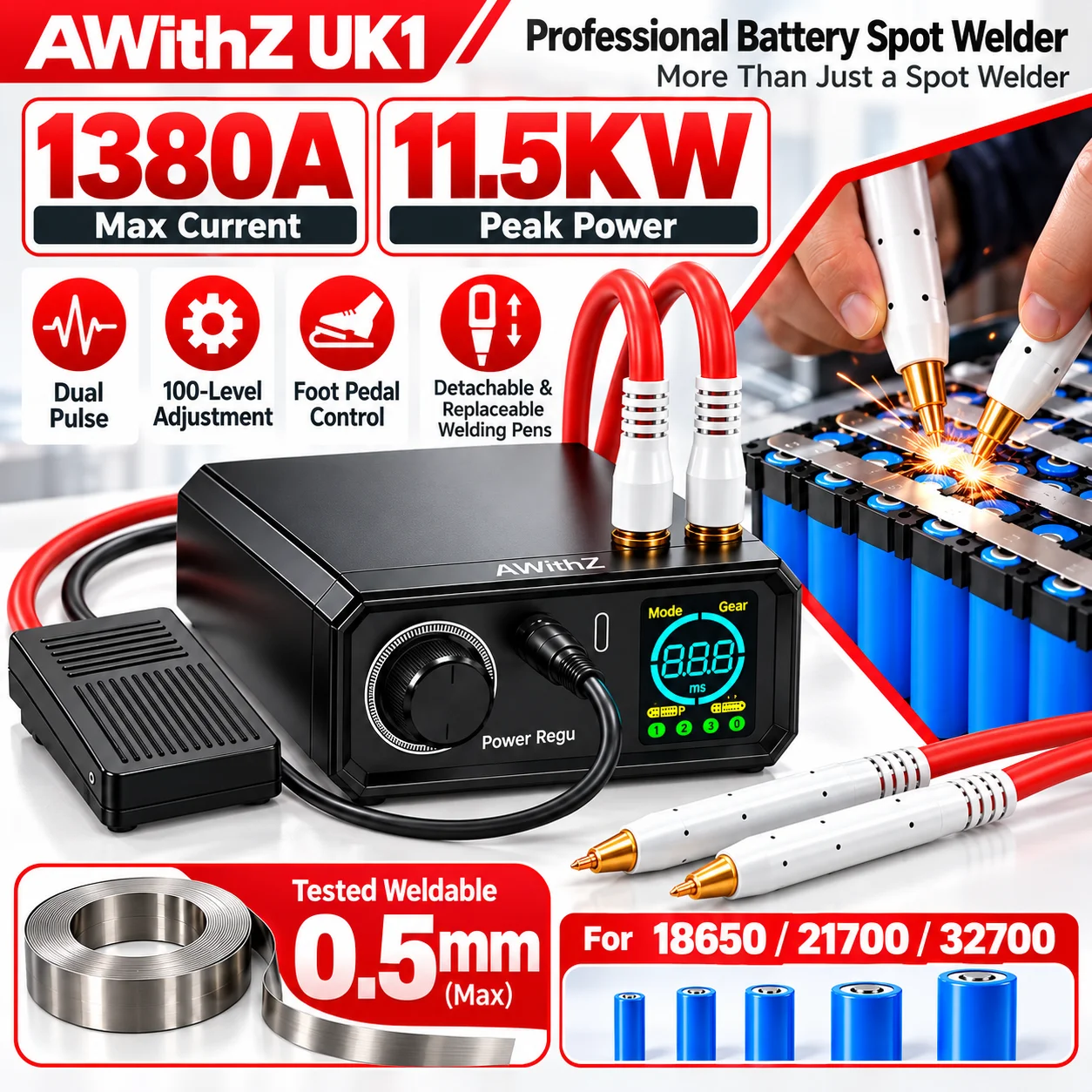 Awithz 9000W Spot Welder High Power Portable Pedal Spot Welding Machine Mini DIY Tool Nickel Strip for 18650 Lithium Battery