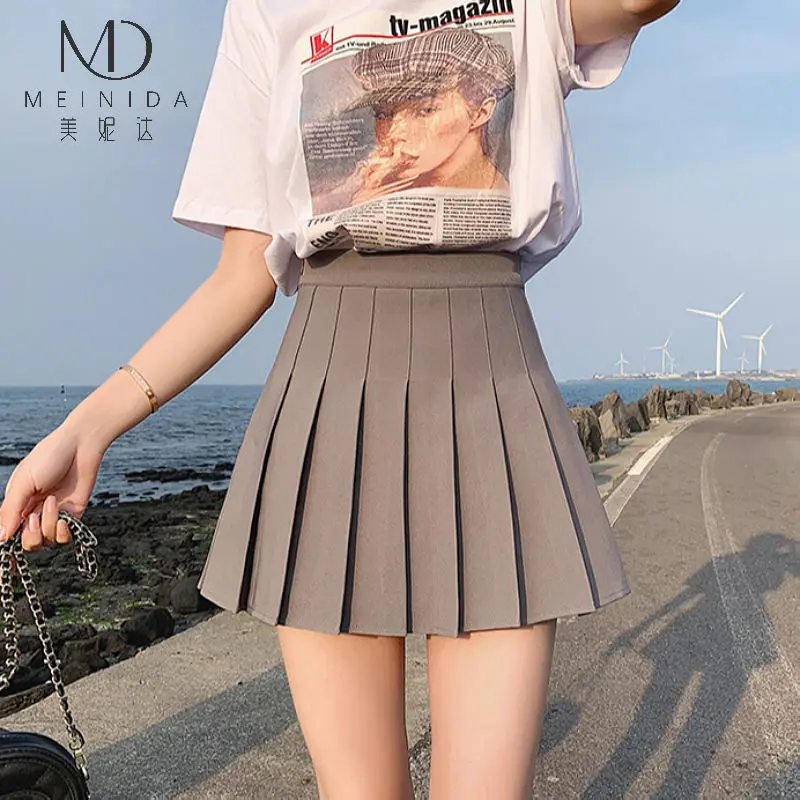 Women's High Waist A-Line Skirt Slim Skirt College Style Gray Black Skirt Women's Pleated Skirt Autumn and Winter