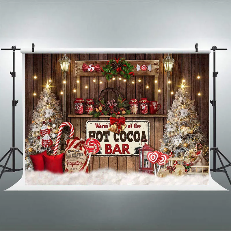 Hot Cocoa Bar Backdrop for  Photography Candy Cane Christmas Background Winter Chocolate Photoshoot Kids Baby Photo Props Booth