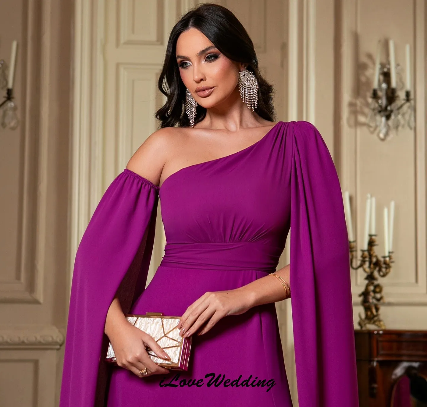 فساتين سهرة أنيقة باللون الفوشيا 2025 فستان حفلات الزفاف للنساء الضيوف بكتف واحد فساتين لحضور الحفلات الموسيقية الرسمية Ruched Gala مخصص