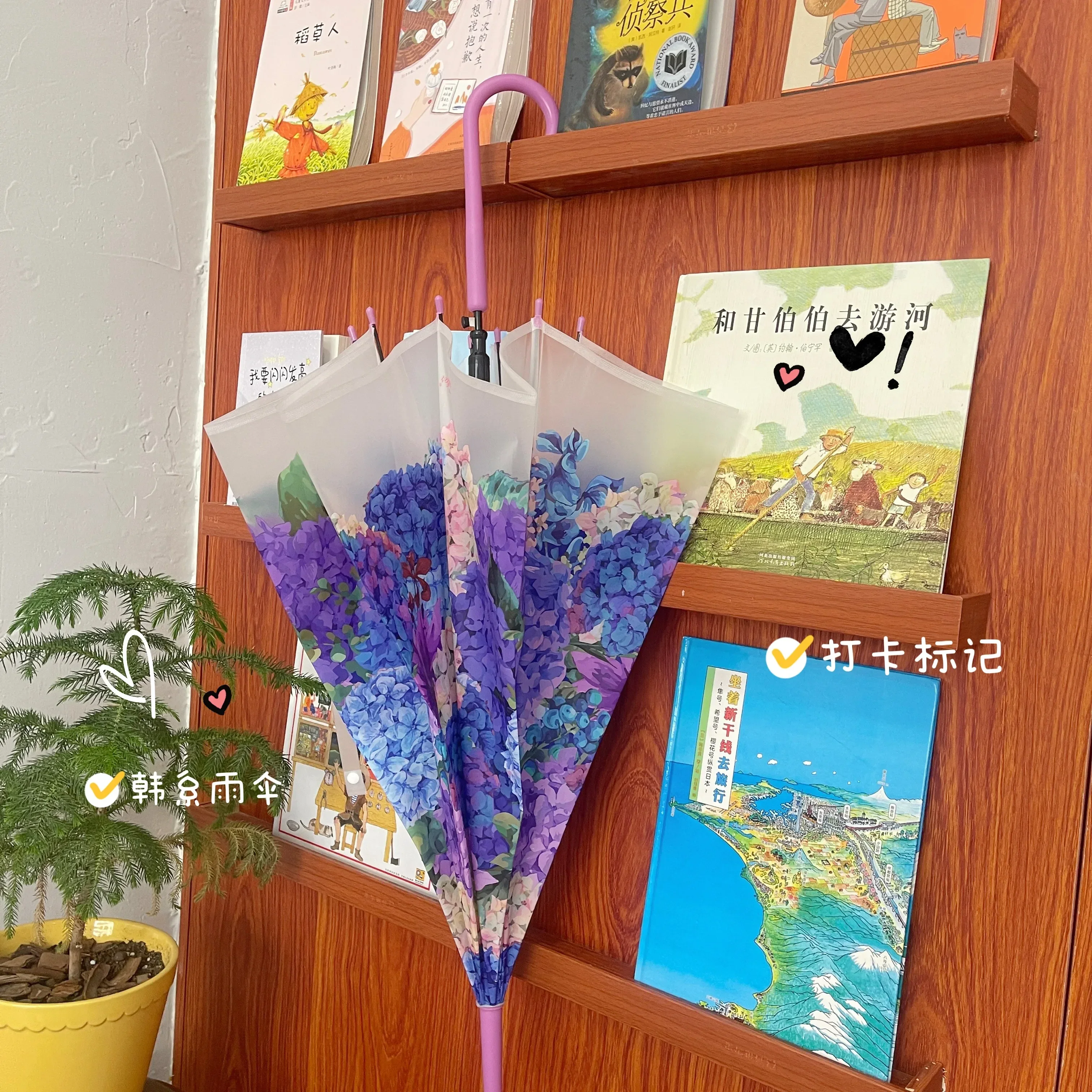 Embroidery Ball Transparent Umbrella Automatic Long Handle for Thickened Wind Resistant High Fashion