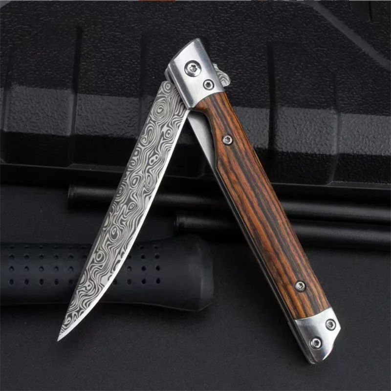 Damascus Pattern Folding Knife Multi-purpose Outdoor Camping Stainless Steel Folding Knife with Height Hardness