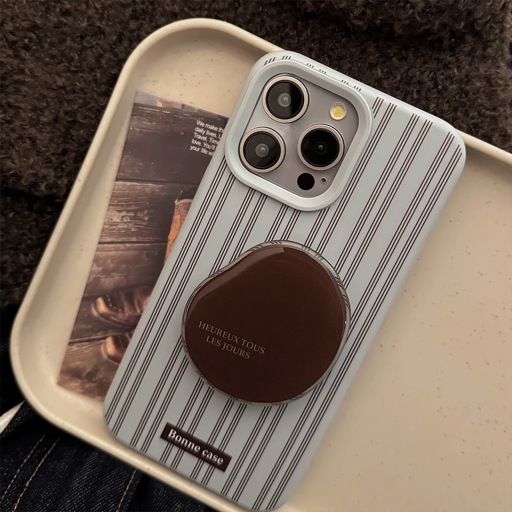 Simple Stripes Soft Phone Case For Apple iPhone 16 Pro 14 12 13 15 Pro Max Cover with Stand Holder Silicone Cute Cases For 15Pro