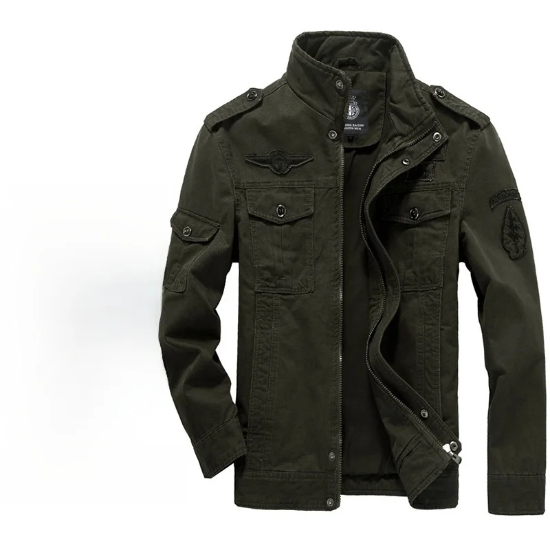 

Casual Cotton Workwear Jaet for Men Spring Autumn Large Size Loose Fit Waed Jaet oulder Patches Straight Hem Long Sve