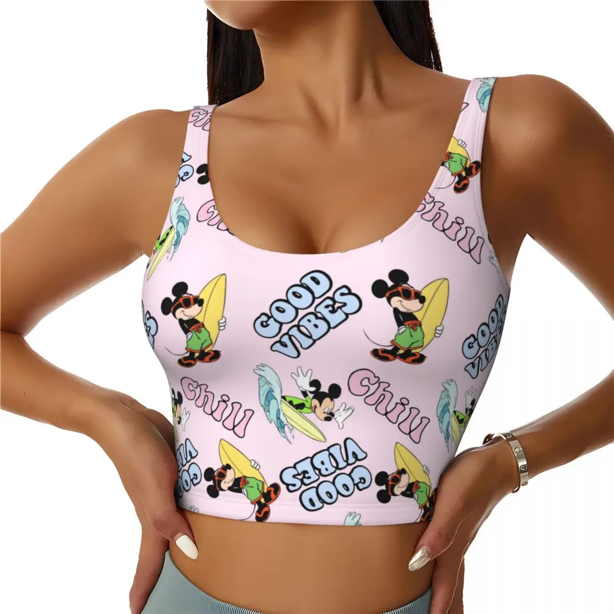 

Custom Minnie Mouse Anime High Impact Sports Bras for Women Seamless Workout Yoga Crop Tank Tops
