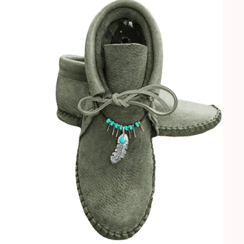 Damen Casual Flache Stiefeletten Western Türkis Feder-Dekoration Schnürung Kurze Herbst Winter Frühling Pendler-Schuhe Neu 2026 – Detail 6
