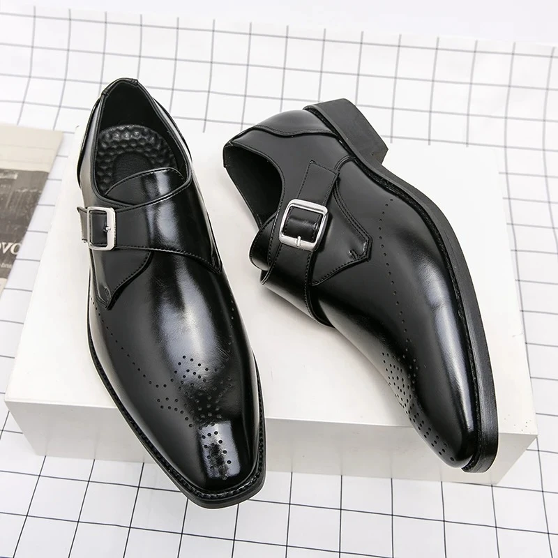 Hot Seller Men's Formal Business Monk Strap Brogue Shoes Plus Size 38‑48 Carved Details Single Buckle Dress Shoes Luxury Loafers