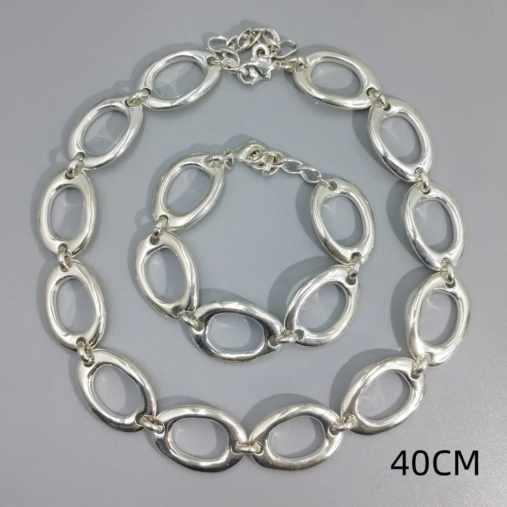 2026 Spanish brand vintage rock style gold silver oval ring chain bracelet necklace jewelry set neutral gift