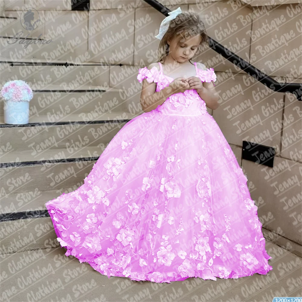 Customized Children's Birthdays Lilac Flower Girl Dress Fluffy Skirt With Three Dimensional Petals Spaghetti Straps Party Gown