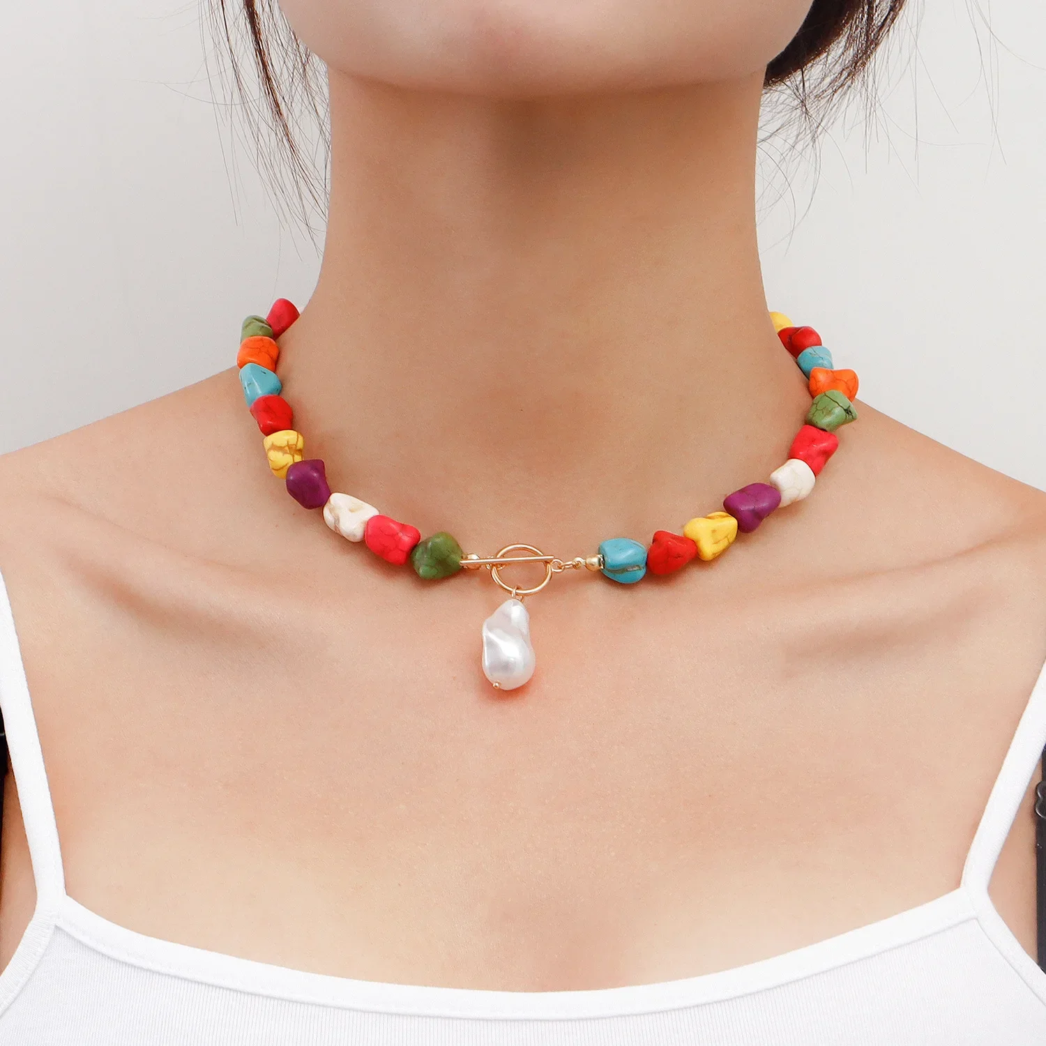

Irregular Natural Color Turquoise Shaped Pearl Pendant Necklace Women's Hand-woven Collar
