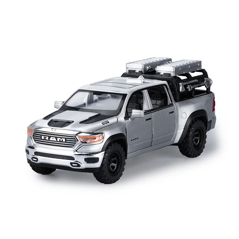 Camioneta Dodge Ram de Aleación Fundida a Presión, Modelo a Escala 1/32 con Sonido, Luz, Absorción de Impactos y Neumáticos de Goma, Juguete para Niños