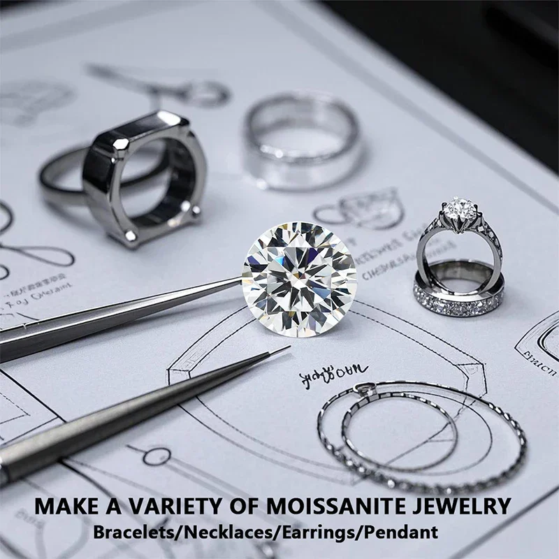 

D Color VVS1 Round Cut Moissanite Loose Stone 20ct Pass Diamond Tester GRA Certified for Engagement Rings DIY Jewelry Making