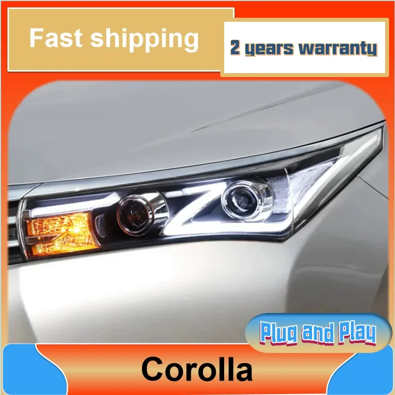 

Стайлинг автомобиля для Toyota Corolla, фары 2014-2015, фары Altis, DRL, указатель поворота, ближний свет, линза проектора