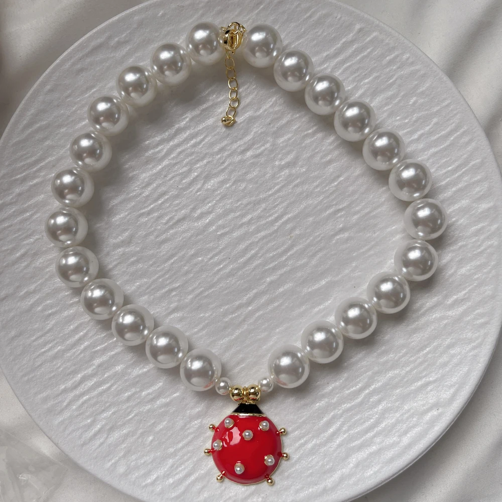 5 pcs/lot Dainty Women Gift Ladybug Pearl Pendant Necklace Cute Insect Jewelry Necklace of Summer Trendy Accessories