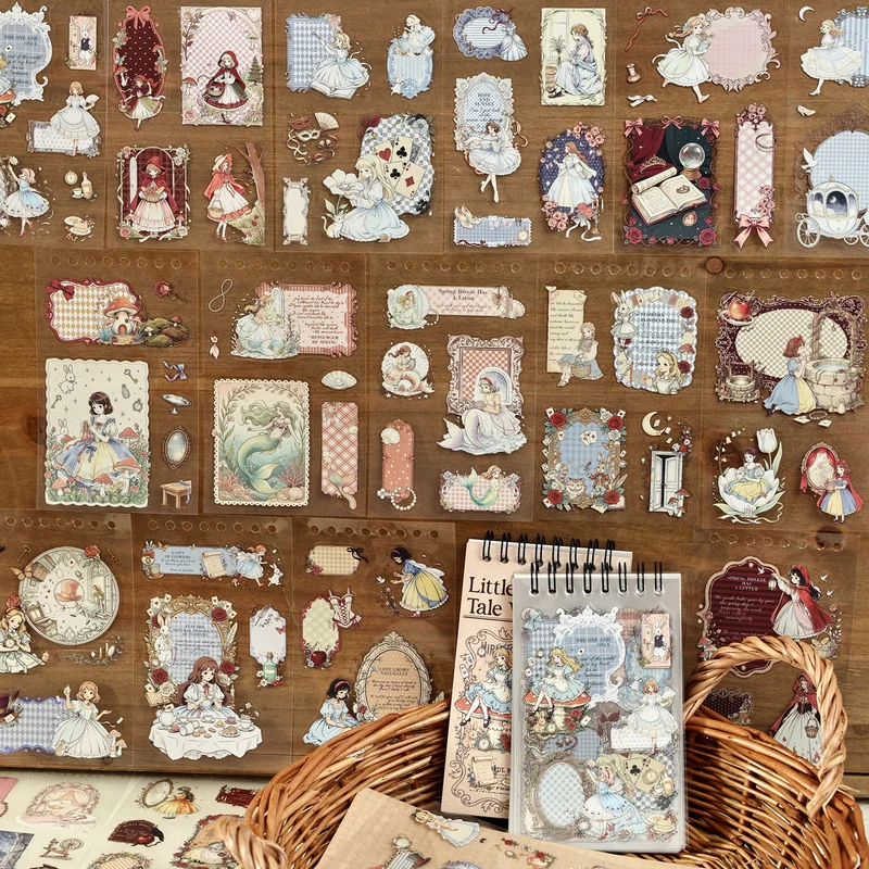 30Pcs Fairy Tale Girl Character PET Stickers, Clear Decorative Stickers for Diary Album Card Making DIY Crafts