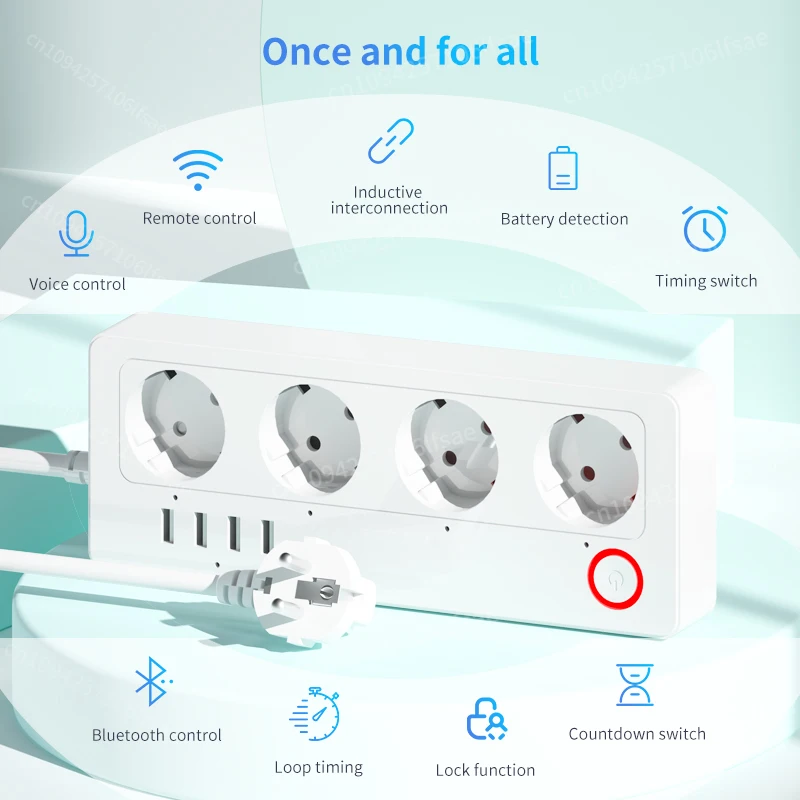 Presa multipla 10A/16A Tuya Smart Plug Presa multipla Cavo di prolunga Presa UE per casa intelligente Funziona con Alexa