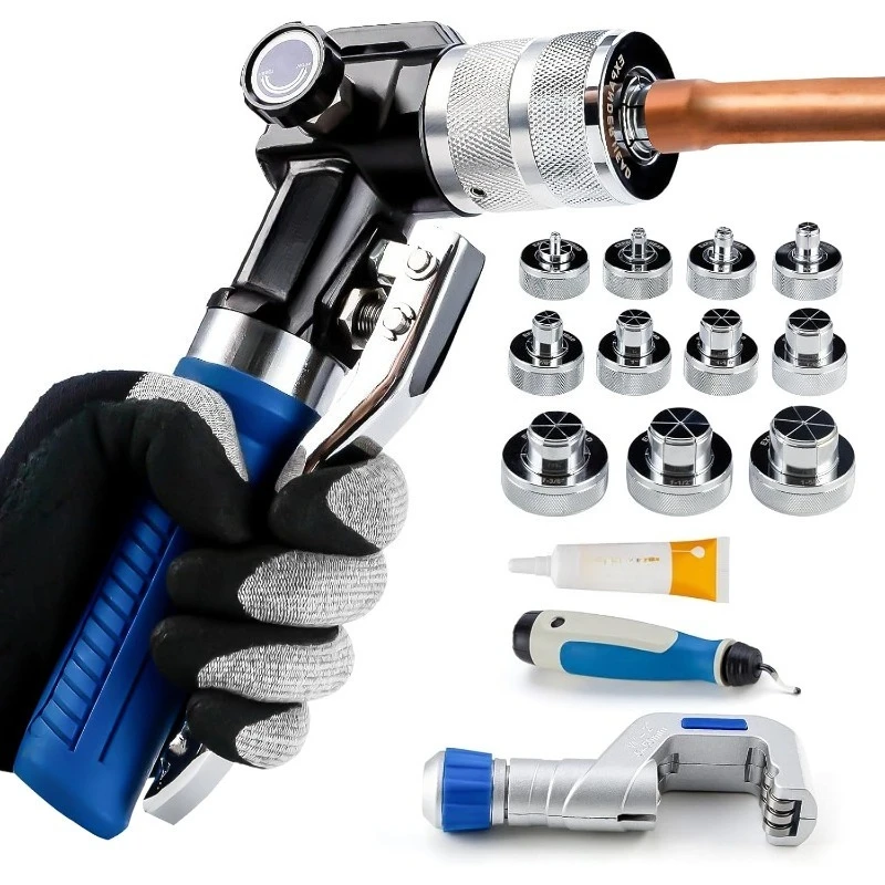 مجموعة أدوات التأرجح الهيدروليكي HVAC لأنابيب النحاس توسيع 3 8 بوصة إلى 1-5/8 بوصة، مع 11 قطعة فكي توسيع