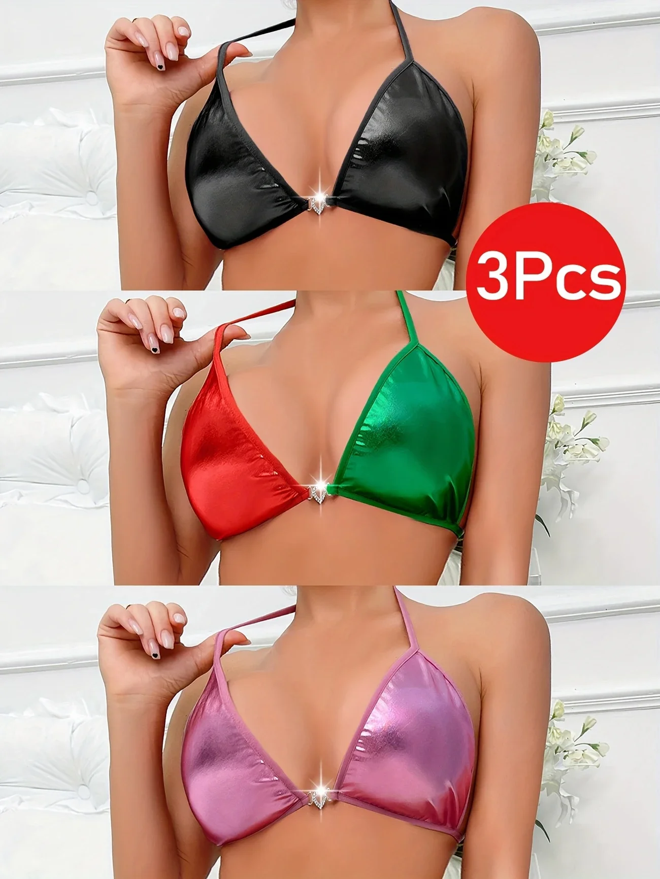 

Комплект сексуального бюстгальтера ко Дню святого Валентина (3 шт.) — дизайн с завязками на спине, без чашек