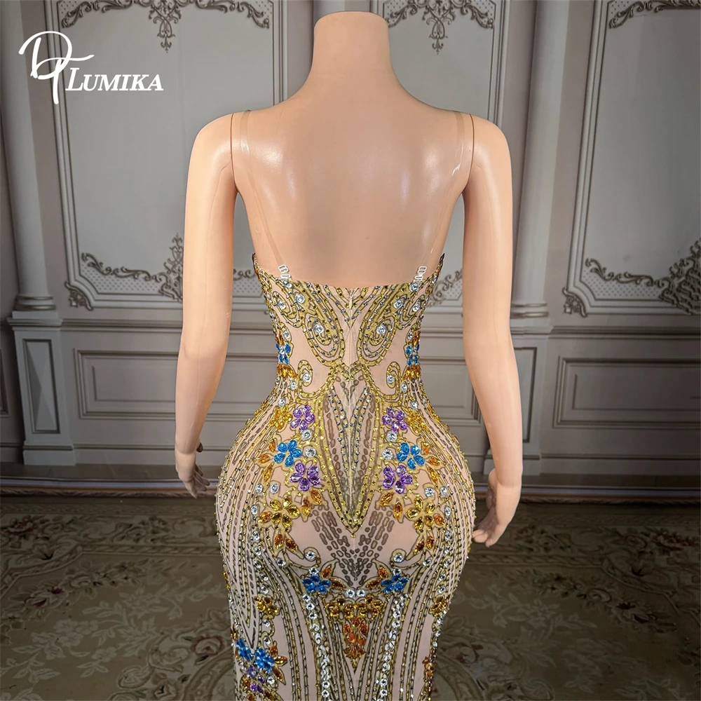 ชุดราตรีลูกปัดหรูหรา DTLumika สำหรับผู้หญิง ปี 2026 ชุดออกงานพรอม ภาพจริง ผ่าข้างสูง ชุดสำหรับโอกาสพิเศษ