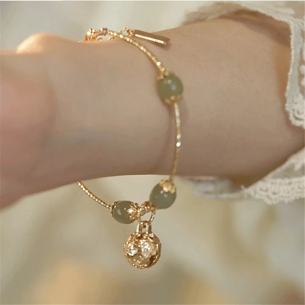 Natural Hetian Jade Bell Bracelet For Women Girls Amulet Jewelry Mother\'s Day Gifts Gold Color Wrist Ladies Wear Jewelry