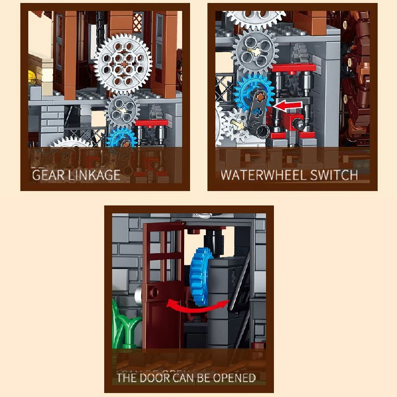 1580PCS MOC Bauernhof Haus Bausteine Mittelalterlichen Dorf Windmühle Cottage Architektur Modell mit LED Kinder Spielzeug Weihnachten Geschenk