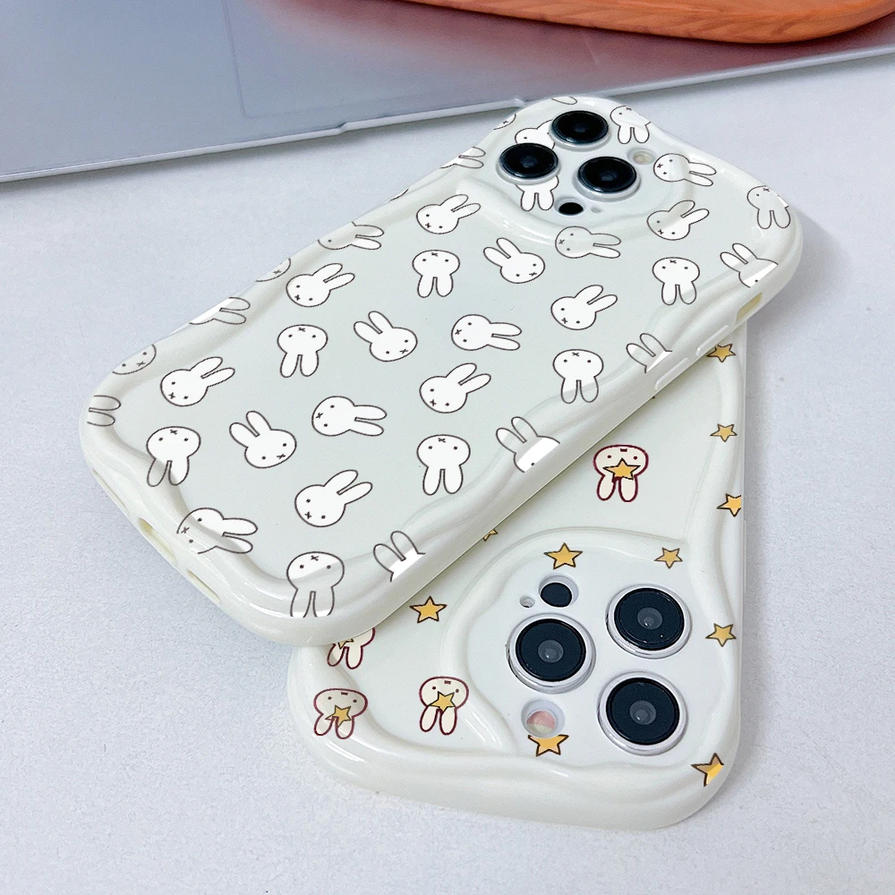White Rabbit M-MiffIes Phone Case for Samsung Galaxy S26 S25 S24 S23 S22 S21 S20 Ultra Plus 5G FE 3D Wave Soft Capa