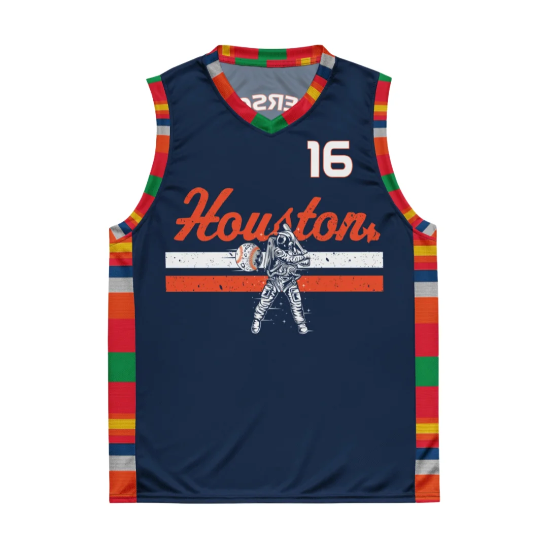 Houston Recycled Basketball Jersey All-Over Print Mesh Sports Sleeveless Tank Top Hip Hop Casual Streetwear Vest Family Matching