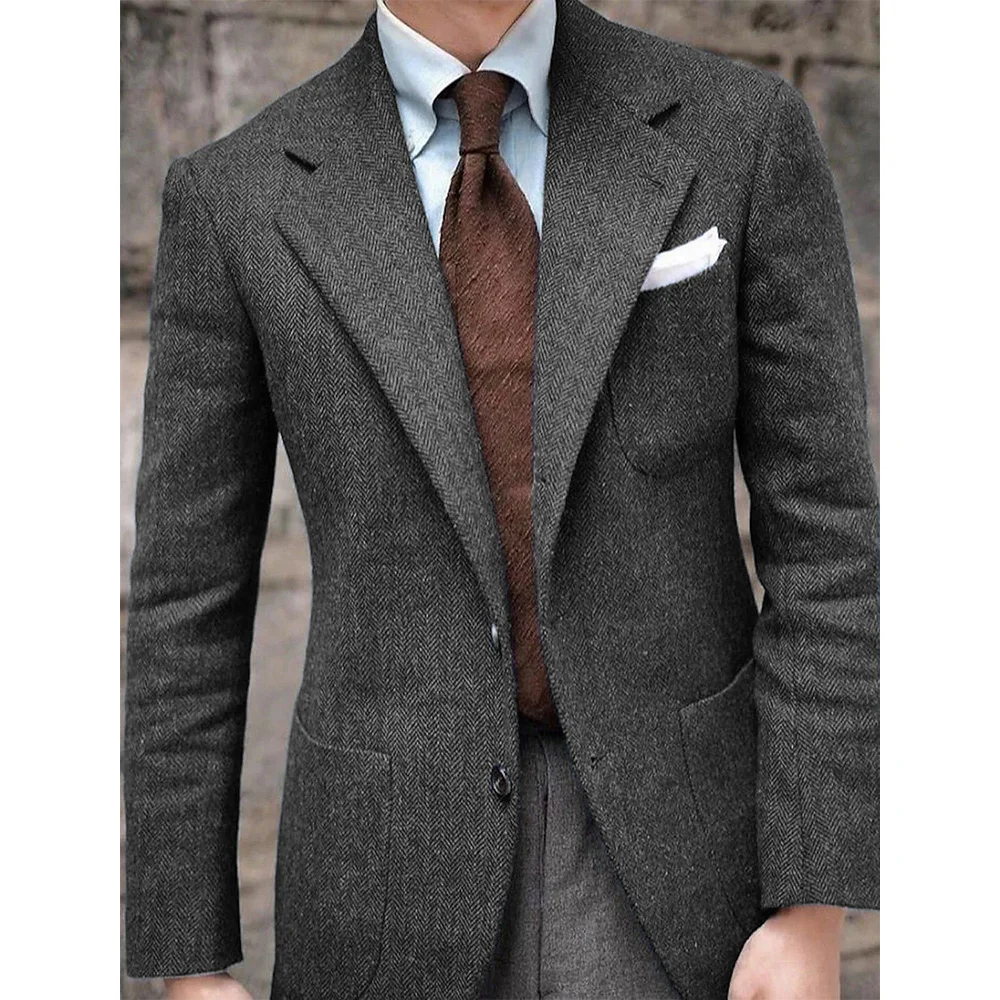 

Men's Herringbone Suit Jacket Single-Breasted Slim Fit Casual Fashion Comfortable Elegant Blazer for Party Business Formal Wear