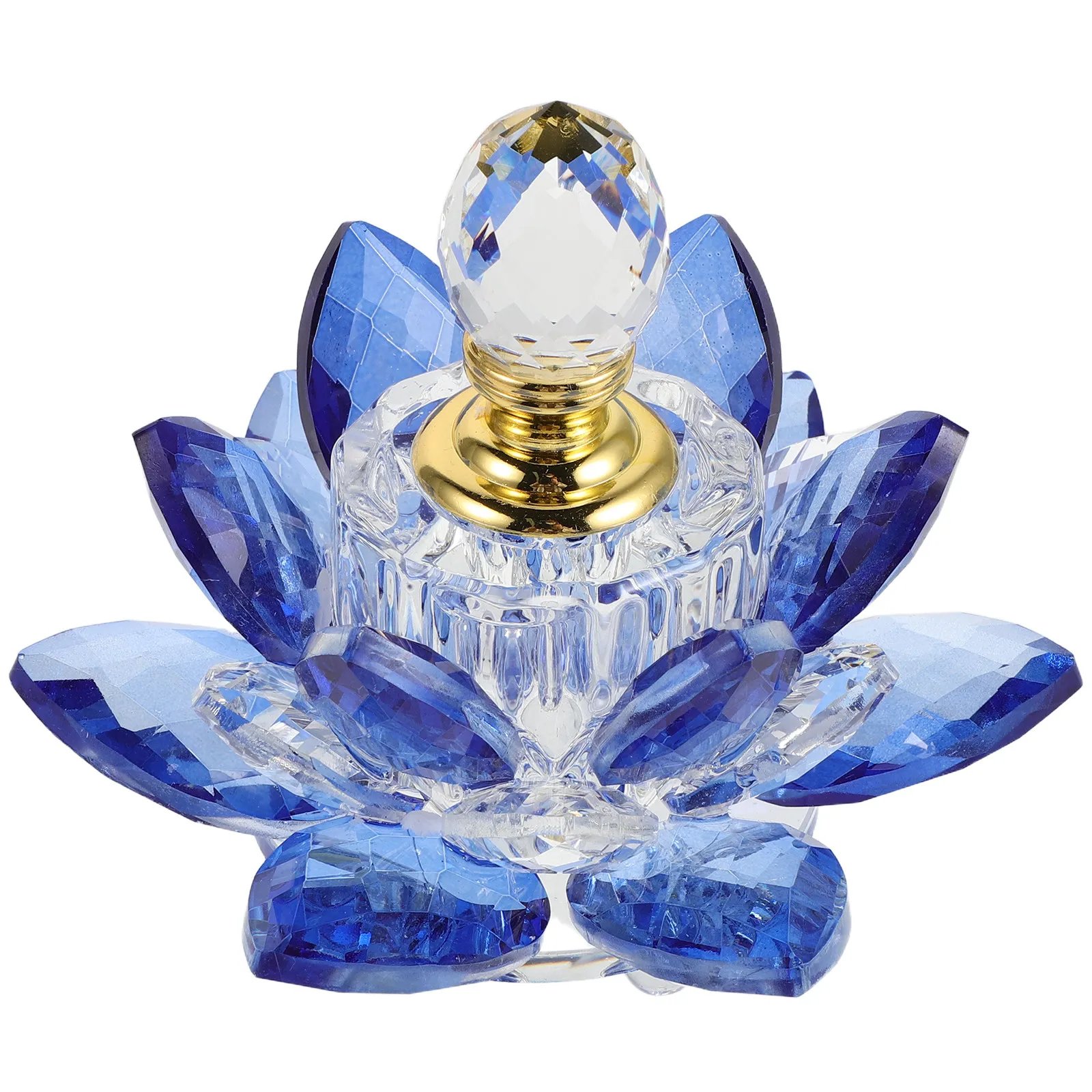 Crystal Lotus Flower Refillable Perfume Bottle Blue Empty Essential Oil Dropper Aromatherapy Vanity Decor